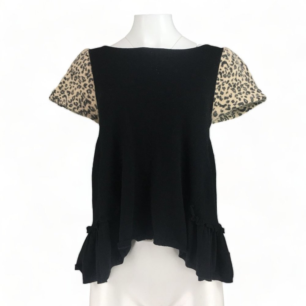 Anthropologie Liefsdottir Sweater Short Sleeve Swing Leopard Black Size S